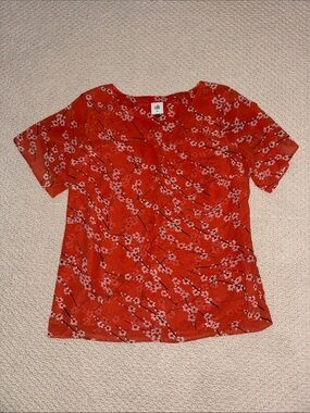 CAbi Red Floral Short Sleeve Tee